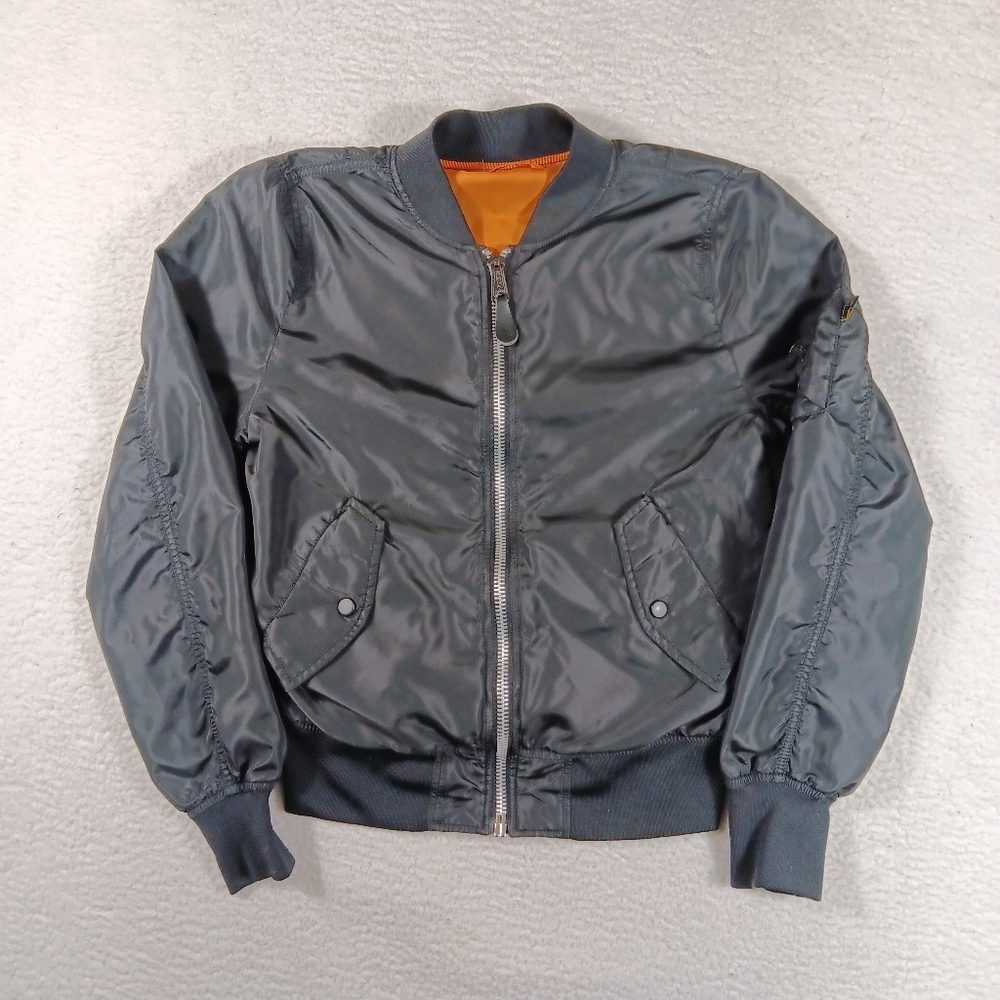 Vintage Alpha Industries Jacket Mens Small Black MA-1 Flight Bomber Reversible